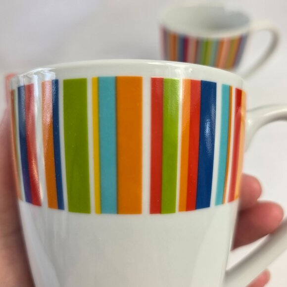 TWO Tabletops Gallery Westwood Mugs White Multicolor Stripes - Picture 7 of 10